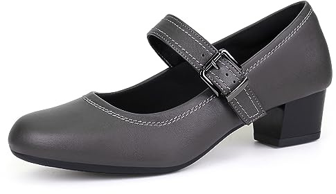Ortho+rest Damen Mary Janes Pumps für Hallux Valgus Orthopädische Kleid Schuhe Low Chunky Heels Arbeit Pumpen (36.5,Pewter)