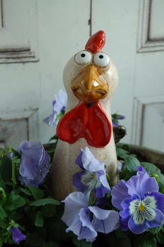 windschief-living Sehr süßer Landhaus Zaunhocker Huhn, Zaunfigur aus Keramik, Zaunstecker 22 cm