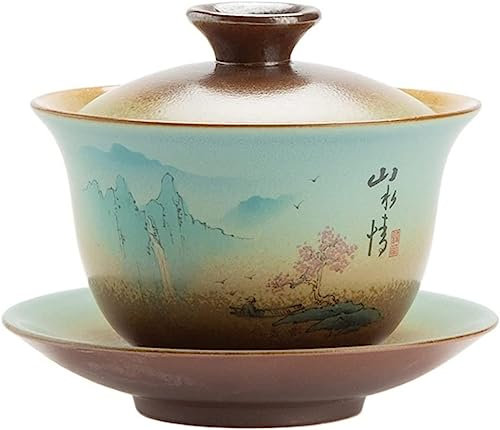Las copas de té, Taza de té retro con tazón de sopera, juego de té de Kung Fu, tazón cubierto, taza de té, cambio de horno antiguo, tazón de sopera de té de cerámica, taza de té hecha a mano, juego de