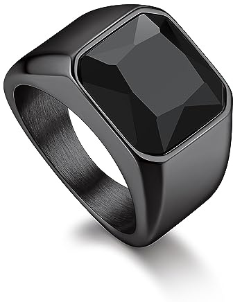 Bandmax Onyx Ring Herren Siegelring Damen Edelstahl Ring mit Stein Schwarz/Rot/Blau/Grün Bandring 12MM breit Herren Schmuck Accessoires Größe 54mm bis 72mm wählbar