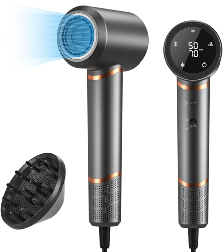 Föhn Ionen Haartrockner 1600W AC Motor Schnell trocknender Professioneller Fön 110.000 U/min Hochgeschwindigkeit mit 2 Geschwindigkeits (Lila) (Grau)