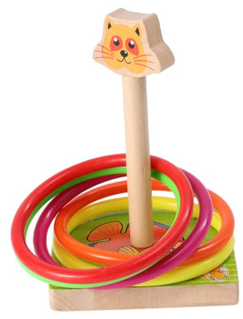 FOYTOKI Kid Throwing Spielzeug Aus Holz Lustiges Tier-ringwurfspiel Für Jungen Und Mädchen Katze Fördert Die Farb Und Denkfähigkeiten Für Drinnen Und Draußen