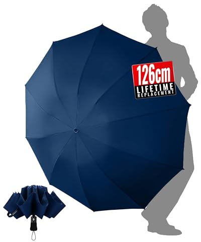 Chakipee Umbrella Windproof Strong Blue Automatic Travel Compact Large Folding Umbrellas for Wind and Rain Resistant - Portable 210T Fabric - 10 Ribs Durable For Mens Women Umbrella
