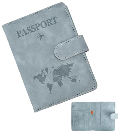 Portable PU Leather Reisepasshülle Mit RFID Shield - Reisepass Organiser Und Tasche für Männer Und Frauen, Kreditkarten, Bordkarten (Blau)