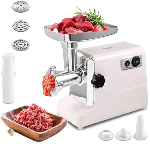 GAYAYAS 3 in 1 Meat Grinder Electric, Meat Mincer Machine, Stainless Steel Sausage Maker with 3 Cutting Plates, Sausage Stuffer Tube for Home Kitchen Use