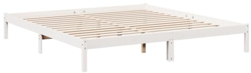 vidaXL Sängram utan madrass extra lång vit 200x220 cm massiv furu, dubbelsäng, sängram i trä, träsängar, dubbelsängar, träsäng
