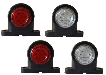 LED Leuchten E-Prüfzeichen, 12V 24V Volt Positionsleuchten LED, Begrenzungsleuchten, 4x LED, Aus robustem Gummi und Kunststoff, Vorverkabelt, Farben: Weiß und Rot, Anhänger Beleuchtung Set LED