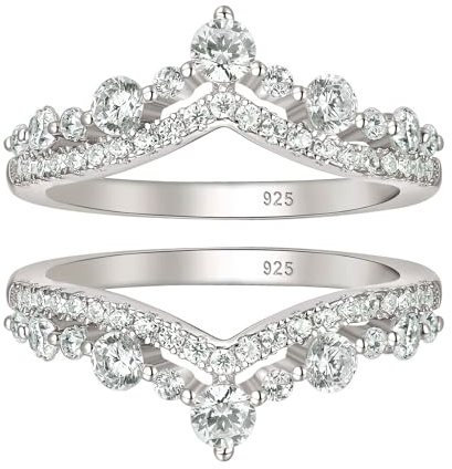 Wuziwen Vintage Crown Wedding Bands for Women Double Ring Enhancers Guard for Engagement Rings 925 Sterling Silver Cubic Zirconia Size 7