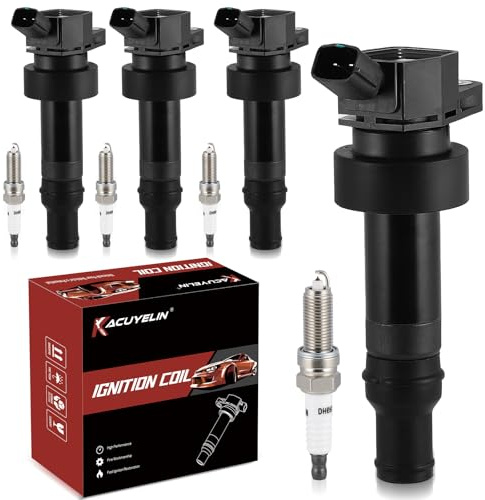 KacuYelin UF652 Ignition Coil Pack & Iridium Spark Plugs Compatible with Hyundai Accent Veloster Kia Rio Soul 1.6L L4 2012-2019 UF652 Coil Pack Sets of 4
