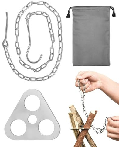 Portable Camping Grill Tripod Accessories for Hanging Pot, Outdoor Camping Tripod with Adjustable Chain Hanger Hook, Stainless Steel Picnic Support Triangle for Camping, Outdoor Adventures Pot Holder