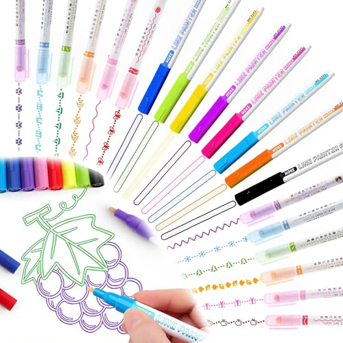 XSQD 20PCS Curva Estudiante Marca Fluorescente, Pluma de Contorno Bicolor de Doble Línea, la Pluma Resaltado La Curva de Tinta a Agua de 0,5 mm, Para Notas, Tarjetas de Regalo, Pintura