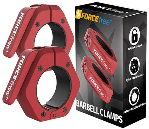 Langhantel-Clips (Paar), Langhantelklemmen, Schnellspanner, olympische Langhantelklemmen mit rutschfestem TPR-Griff, Langhantelverschlüsse für sicheres Gewichtheben und Powerlifting (NO-MAG, Red)