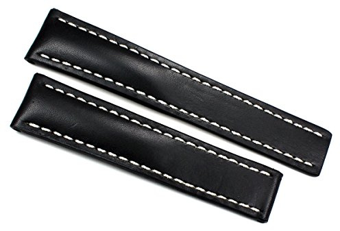 Sulla RIOS1931 Pilot Juchtenleder-Uhrenarmband für Faltschließe | Echtes Juchtenleder, cremeweiße Naht, 110 + 90 mm, ca. 7–3 mm; 20/18, 22/18 oder 22/20 mm, ohne Schließe