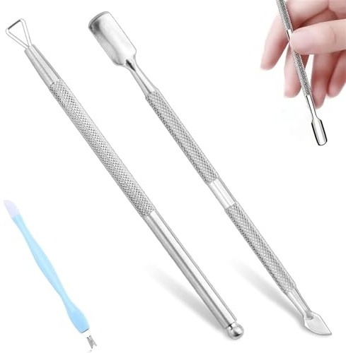 Nagelbandspusher verktygssats med gaffel, förpackning med 2 nagelbandsverktyg, dubbla huvuden UV-gel nagellacksborttagare för att ta bort död hud på fingrar, nagelkonstverktyg skrapa och