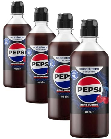 SodaStream Concentré Pepsi Cherry Zéro pour Machine à Eau Pétillante et Soda | Préparez jusqu'à 9 Litres de Pepsi en Quelques Secondes, Goût Original, 440ml (Lot de 4)