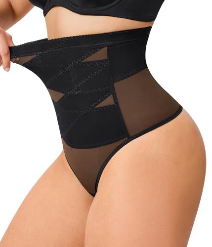 Gotoly Tummy Control Thong Shapewear for Women High Waist Control Knickers Slimming Body Shaper Shaping Underwear Black