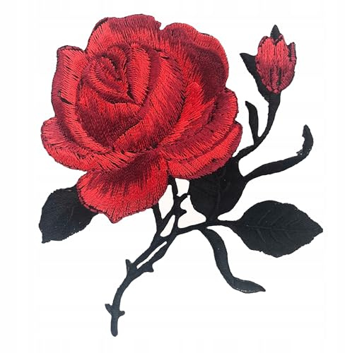 Große Rosen Aufnäher – Blumen Stickerei Patch zum Aufbügeln oder Aufnähen – Dekorativer Applikation Patch für Jacken, Jeans, Taschen & Kleidung (Einzelne Rose)