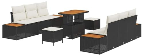 vidaXL 9-teiliges Garten-Sofa-Set mit Kissen in Schwarz aus Poly-Rattan – Bequeme Sitzgelegenheit für 5 Personen, wasserfest, modernes Lounge-Set für die Terrasse, perfekt für Partys.