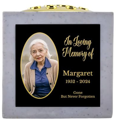 [Custom] Personalised Printed White With Gold Lid Memorial Rose Bowl Grave Marker Flower Pot Vase (UV PRINTED)