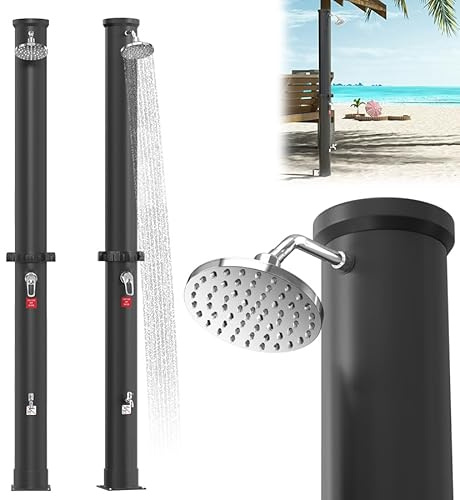 Aufun Solardusche 40 Liter, Solar Gartendusche warmes Wasser inkl. Schutzhaube, Pooldusche Camping mit Wasserhahn und Regenduschkopf, ohne Stromanschluss, Gartenschlauch-Anschluss, Schwarz