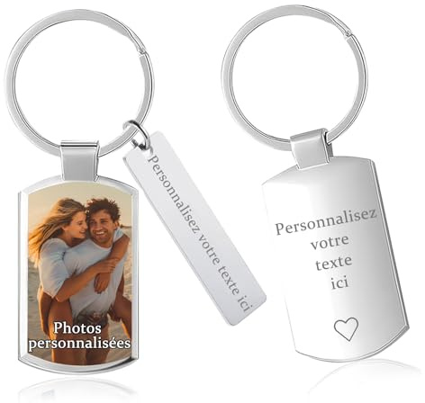 Porte Clef Personnalisable Porte Clé Photo Personnalisé Cadeau Personnalisé Homme Femme Idéal pour Anniversaire Noël Saint-Valentin
