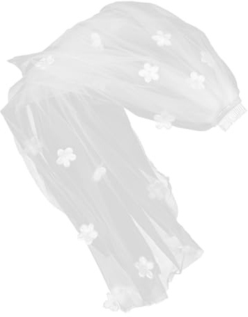Yardenfun Weiße Brautschleier mit Blumen Kurze Luftige Einzel Lagen Hochzeitskopfbedeckung mit Perlen und Kamm Vielseitiges Braut und Brautjungfern Accessoire für Indoor und Outdoor