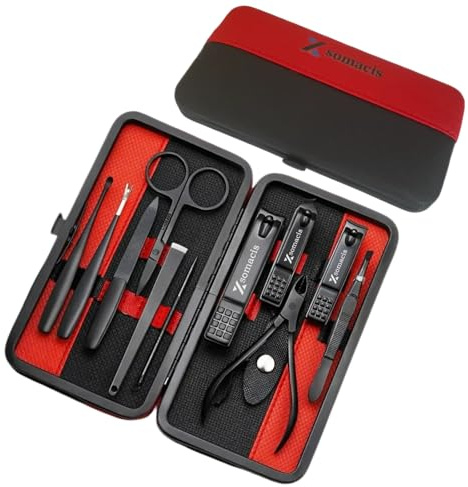 Xsomacis Nail Clippers Set Fingernail and Toenail Clipper Cutters, Manicure Pedicure Kit 11pcs Grooming Kits, Nail Care Tools with Portable Travel Case Present for Man Woman Husband Boyfriend Parent