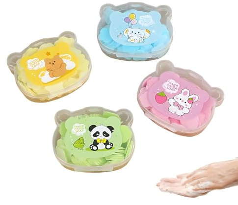 MFCGHXR Savon en Papier Portable, Feuilles de Savon Miniatures, 4 Boîtes de Savon Voyage, Savon pour Mains, Idéal pour Les Voyages, Camping, Bureau, et Activités en Extérieur