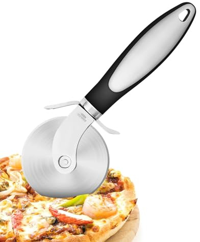 HUVZOR 1 Stück Premium Pizzaschneider - Pizzaroller aus Edelstahl - Leicht zu schneiden und zu reinigen - Superscharfer Pizzaschneider – Spülmaschinenfest – Für große und kleine Pizza