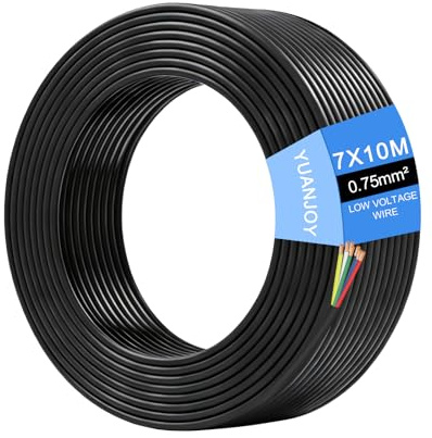 Yuanjoy 7 Conductores 0,75mm² 10 Metros Cable para Auto – Cable para Remolque Multiconductor, Conductor de Tierra Redondo, Negro, para Caravanas, Camiones, Remolques