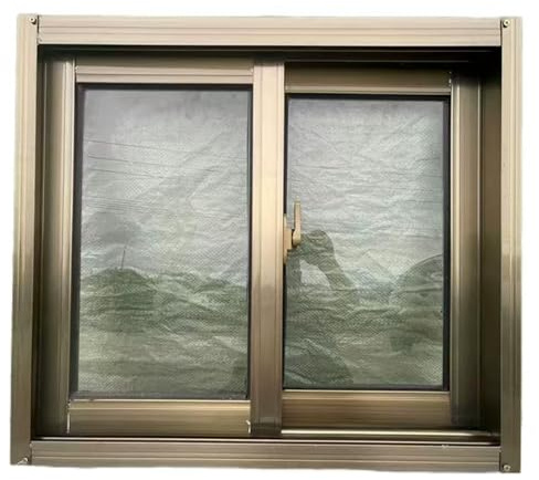 Kellerfenster for Wohnhäuser, Champagnerfarbene Aluminium-Schiebefenster mit Insektenschutzgittern und Sicherheitsglas, Geeignet for Wohnhäuser und Hühnerställe(40x60cm/16x24in)