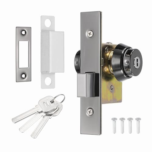 PATIKIL Storefront Door Mortise Lock, Commercial Deadbolt Mortise Lock Square Bolt Glass Framed Central Door Lock Set with Double Cylinder and 3 Keys, Black