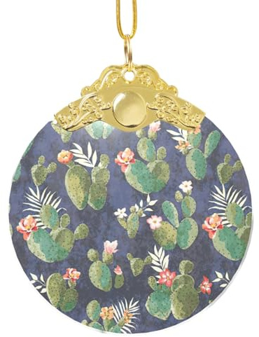 Adorno decorativo con estampado de cactus de acuarela para árbol de Navidad, cierre de metal de Navidad, colgante para decoración navideña