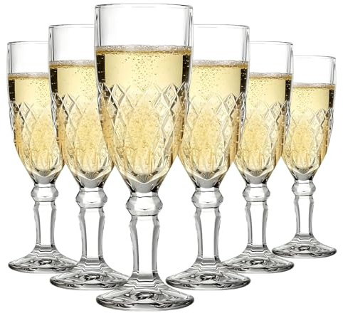 Verres à Vin Mousseux Prosecco, Flûtes à Champagne en Cristal, Lot de 6 Verres à Champagne Elégants de 165 ml, Idéaux Pour Les Fêtes et Les Occasions Spéciales, Verrerie en Cristal de Qualité Supérieu