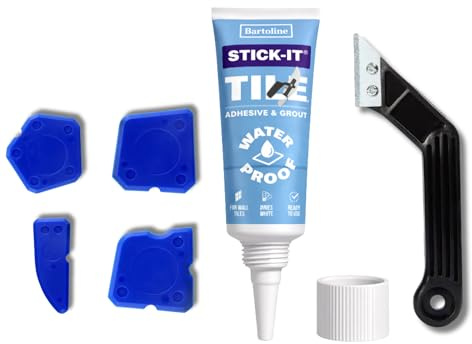 Ready Mixed White Tile Grout Repair Bundle – White 330g Ready Mixed Tile Grout, Grout Removal Tool & Grout Smoothing Set – Water-Resistant Adhesive for Repairing & Fixing Ceramic Tiles