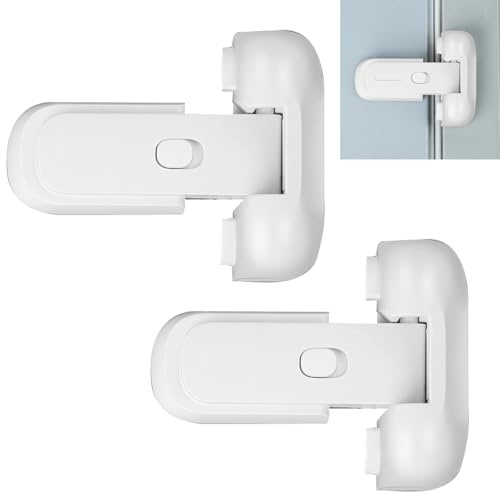 Lot de 2 sécurité enfant serrure frigo sans perçage, verrou amélioré avec adhésif renforcé pour réfrigérateur et congélateur, installation facile, Blanc