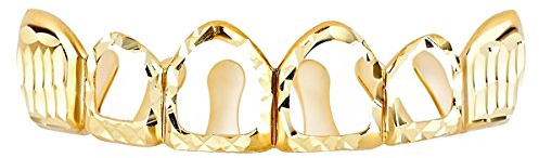 Grillz guld diamant cut en storlek passar alla – ihålig topp, Silikon, utan sten