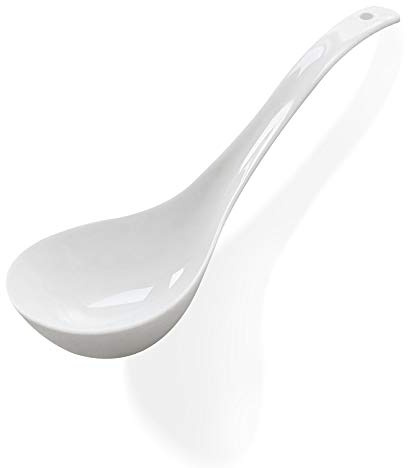 Kslong Suppenkelle aus reiner weißer Keramik, große Schöpfkelle aus Knochenporzellan, tiefes Porzellan-Besteck, asiatischer Suppen-Tureenlöffel, 23,9 x 7,6 cm, Schaufeln für Haushaltszwecke