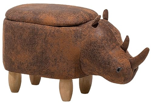 Beliani Hocker Nashorn Lederoptik Hellbraun Tierhocker für Kinder mit Stauraum Rhino