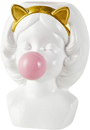 LOVIVER Girl Blowing Bubbles Mini Maceta de Plantas de para Decoración de Escritorio de Oficina para Hogar - Pick, Blanco con Orejas de Gato