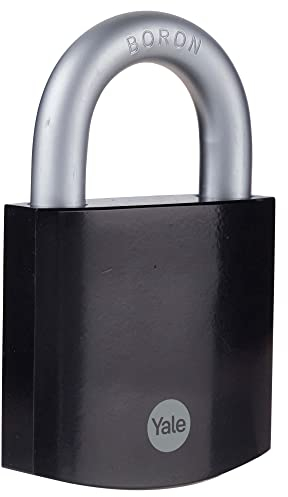 Yale Lucchetto di massima sicurezza in acciaio temprato Y300B/63/127/1 nero, corpo 62mm, arco in acciaio indurito al boro, 3 chiavi