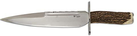Cuchillo de remate Expósito Albacete Siglo XIX con hoja de acero ACX-380 de 24,5 cm y empuñadura de asta de ciervo natural M/7003 artesanal clásico de Albacete. Original y única + Portabotellas regalo