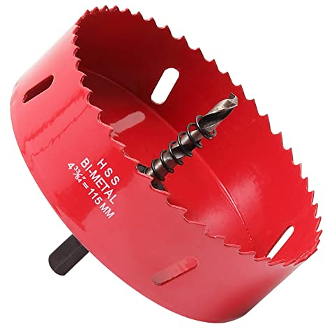 Scie Cloche Bi-métal 115 mm, M42 HSS Bimétallique Scie Trèpan avec Foret de Centrage pour Robuste Perceuse à Percer pour Fer, Aluminium, Bois, Cloison Sèche, Tuyau, Panneau de Fibres de Bois/Rouge