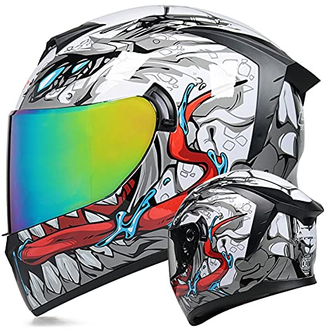 Motorradhelm Integralhelm Herren, Fullface Helm Bunt Anti Fog Doppelvisier Klapphelm Geschlossenen ECE Genehmigt Sturzhehelm Mattschwarz Rollerhelm für Damen Herren 55~62CM