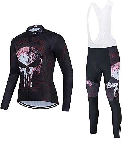 Radtrikot Set Herren Fahrradtrikot, Langarm Set mit 20D-Gel-gepolsterten Langarm Trägerhose Radhose, Atmungsaktiv Elastische Schnell Trocknend Fahrradbekleidung Set für Radfahren MTB