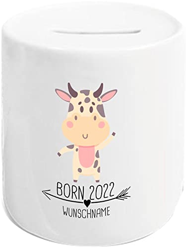 Kleckerliese Spardose Keramik Sparen Born 2022 Tiermotiv Kuh personalisiert Wunschjahres Zahl Kinder Sparschwein