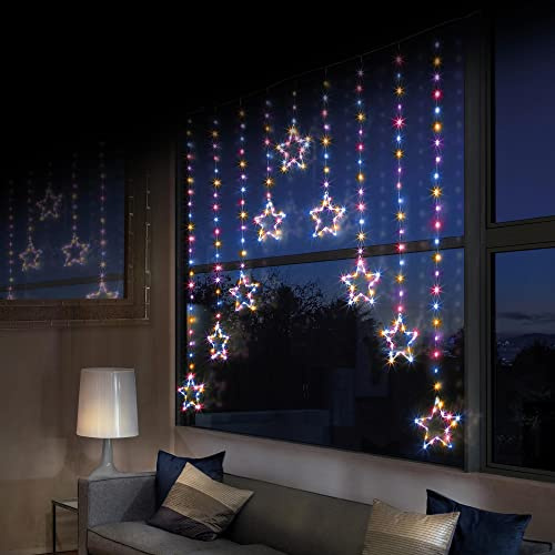 Premier Decorations 1.2m x 1.2m Curtain Star Window Light with 303 Rainbow LEDs Indoor and Outdoors