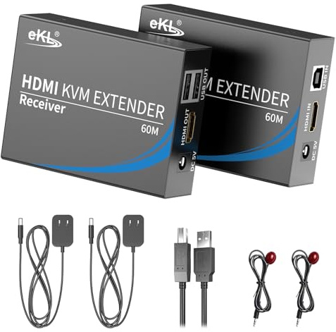 eKL KVM Extender HDMI USB 60 m über Cat5e/6 Ethernetkabel unterstützt 1080P @ 60Hz 2 Port USB 2.0 für Computer Plug & Play ohne Treiber