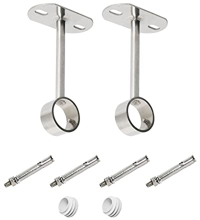 Ohamtes 2 Stück ID32 mm (1-1/4 Zoll), Länge 250 mm, Kleiderstangen-Montagehalterung, Duschvorhang, Schrank-Spurstangenstützrahmen, Vorhangstangenflansch, geeignet für Decken- oder Wandmontage