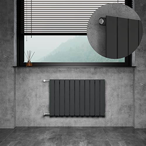 WITEN&NOCK Designheizkörper HxB 55x85cm Anthrazit Einlagig Horizontal | Flach Paneelheizkörper mit Seitenanschluss Nabenabstand 50cm, Wandheizkörper 195W Wärmeleistung nach EN442 inkl. Montageset